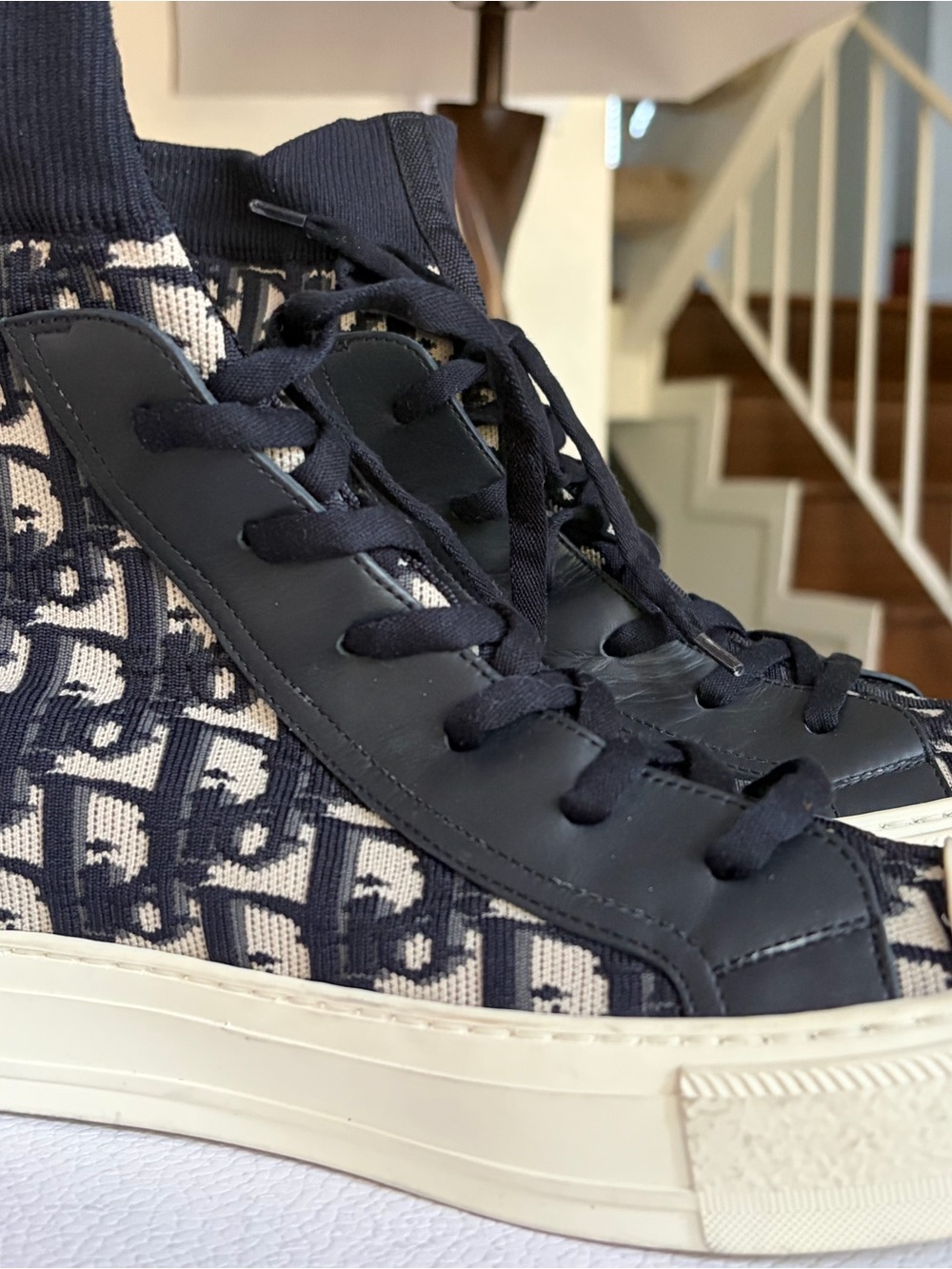 Dior Navy & Cream Oblique Knit High-Top Sneakers